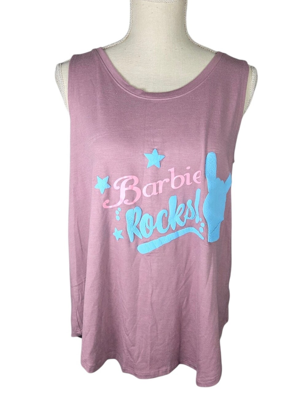 🔥4/$20 Barbie Rocks Drapery Tank Small Purple Puffy Print *SMALL IMPERFECTION*